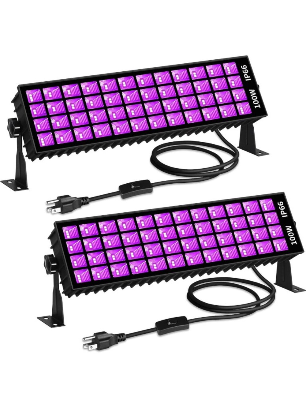 2 Pack 100W Waterproof LED Black Light Bar with 6ft Cord & Switch - Perfect for